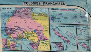 Map inset of French colonies, specifically those in Africa
