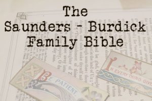 A photo of a page from the Bible with text The Saunders Burdick Family Bible