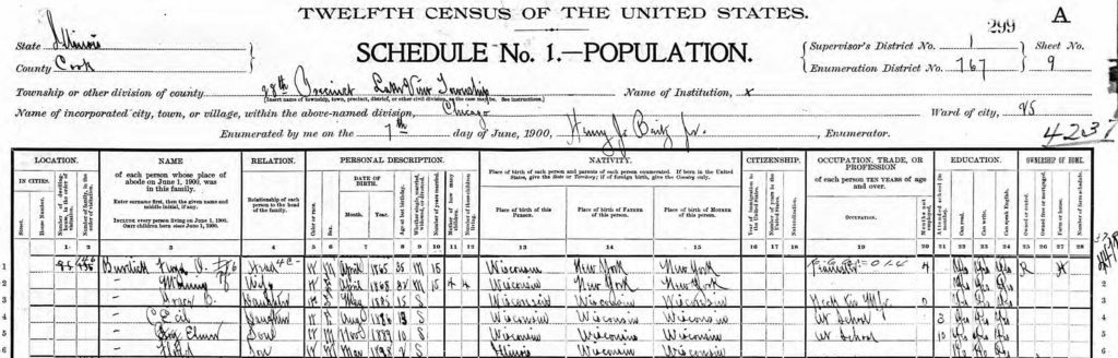 A form from the 1900 US Census