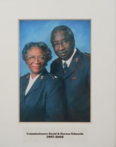 Photograph of Commissioners David and Doreen Edwards wearing Salvation Army uniforms