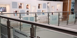 A photograph showing an exhibit gallery