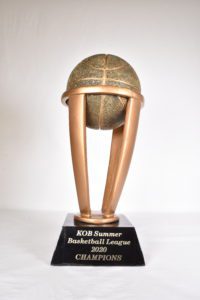 A trophy depicting a basketball.